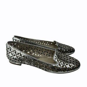 Michael Kors Womens Silver Metallic Gabri Laser-Cut‎ Ballet Flats Size 6.5 EUC